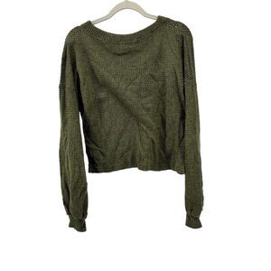 PST‎ Los Angeles Crop Top Waffle Knit Long Sleeve Olive Green Coastal Casual S